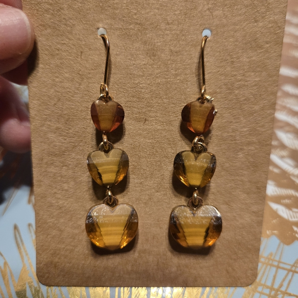 Amber Heart Dangle Earrings